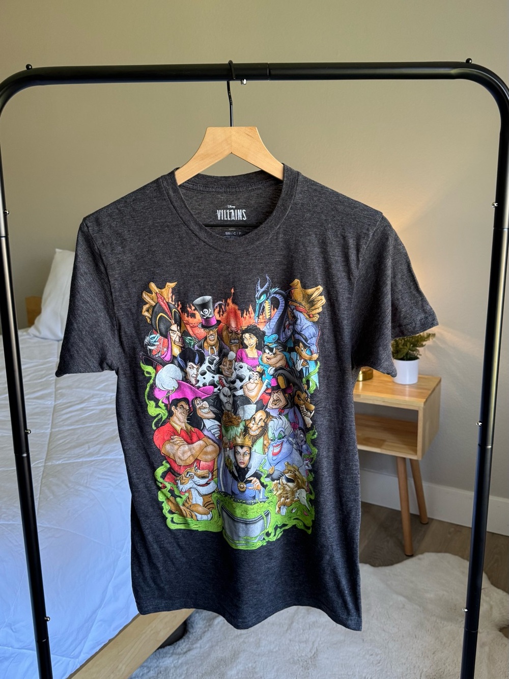 Disney Charcoal Graphic Tee with Colorful Villains